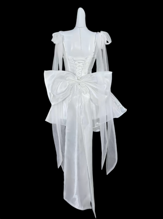 Cute Ball Gowns Spaghetti Strap White Short With Bow-knot Mini Party Dress Homecoming Dresses N4308