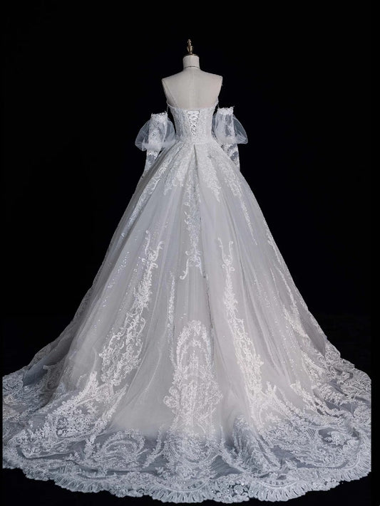 Civil Wedding Dresses Mermaid Sweetheart White With Long Sleeves Lace Brides Dress Fitted Bridal Gowns N567