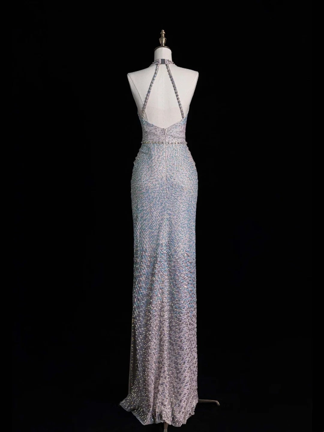 Elegantes, langes Meerjungfrauen-Abendkleid mit Neckholder, Pailletten und Falten, formelles Kleid N568