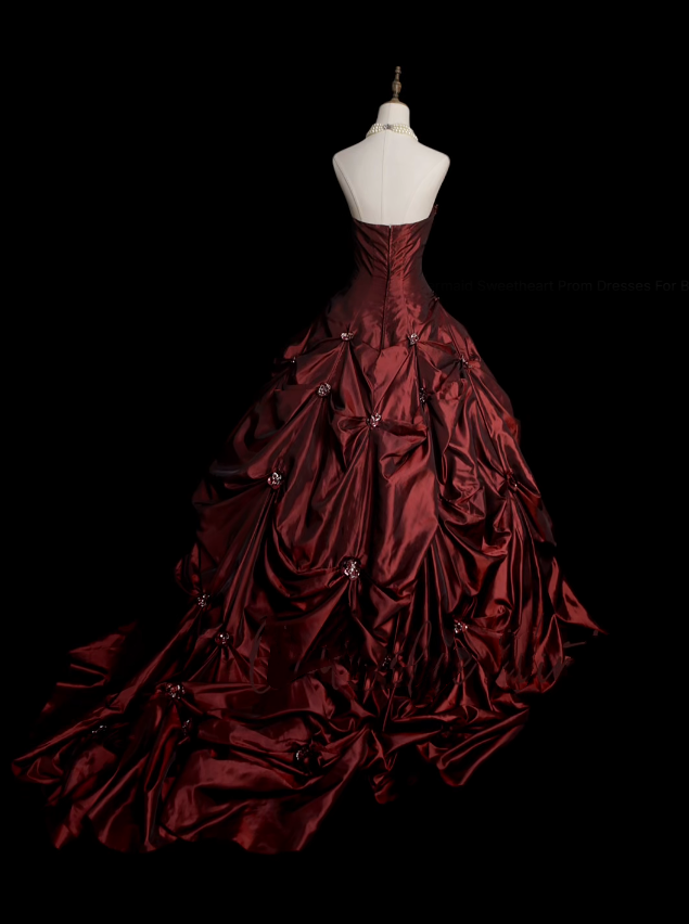 Retro-Ballkleid, trägerlos, burgunderrot, 60er-Jahre-Stil, Abendkleid, langes formelles Partykleid N830