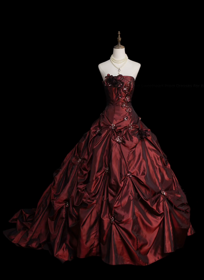 Retro-Ballkleid, trägerlos, burgunderrot, 60er-Jahre-Stil, Abendkleid, langes formelles Partykleid N830