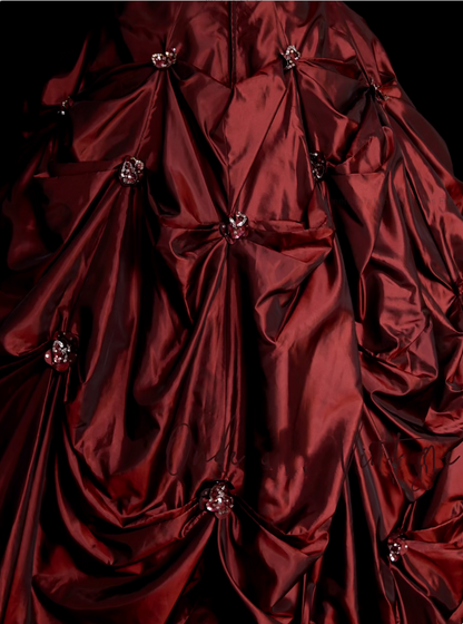 Retro-Ballkleid, trägerlos, burgunderrot, 60er-Jahre-Stil, Abendkleid, langes formelles Partykleid N830