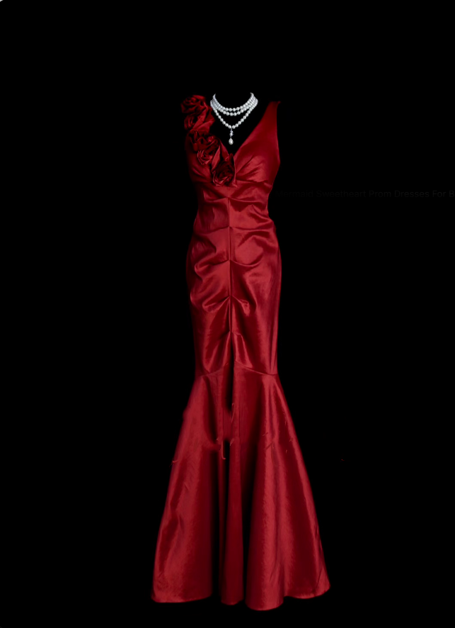 Klassisches, burgunderrotes, plissiertes, langes Meerjungfrauen-Abendkleid im Stil der 1950er Jahre mit V-Ausschnitt, N833