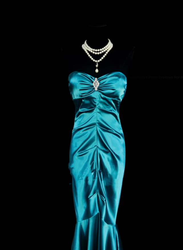 Robe de bal longue sirène rétro chic à décolleté cœur plissé en satin bleu des années 1950 - N834