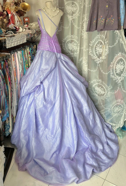 Classy Ball Gown One Shoulder Lilac With Beaded Pleated 2000s Long Prom Dresses Formal Gowns N857