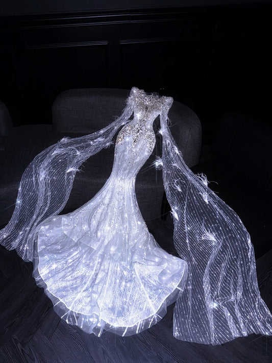 Fairytale Fantasy Art Wedding Dresses Mermaid Sequin With Beaded Bodice Long Brides Dress Fitted Bridal Gown N862