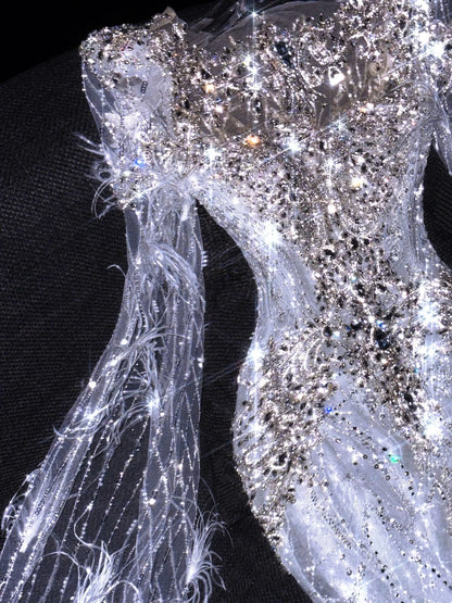 Märchenhaftes Fantasy-Hochzeitskleid im Meerjungfrauenstil mit Pailletten und perlenbesetztem Oberteil, langes Brautkleid, figurbetontes Brautkleid N862