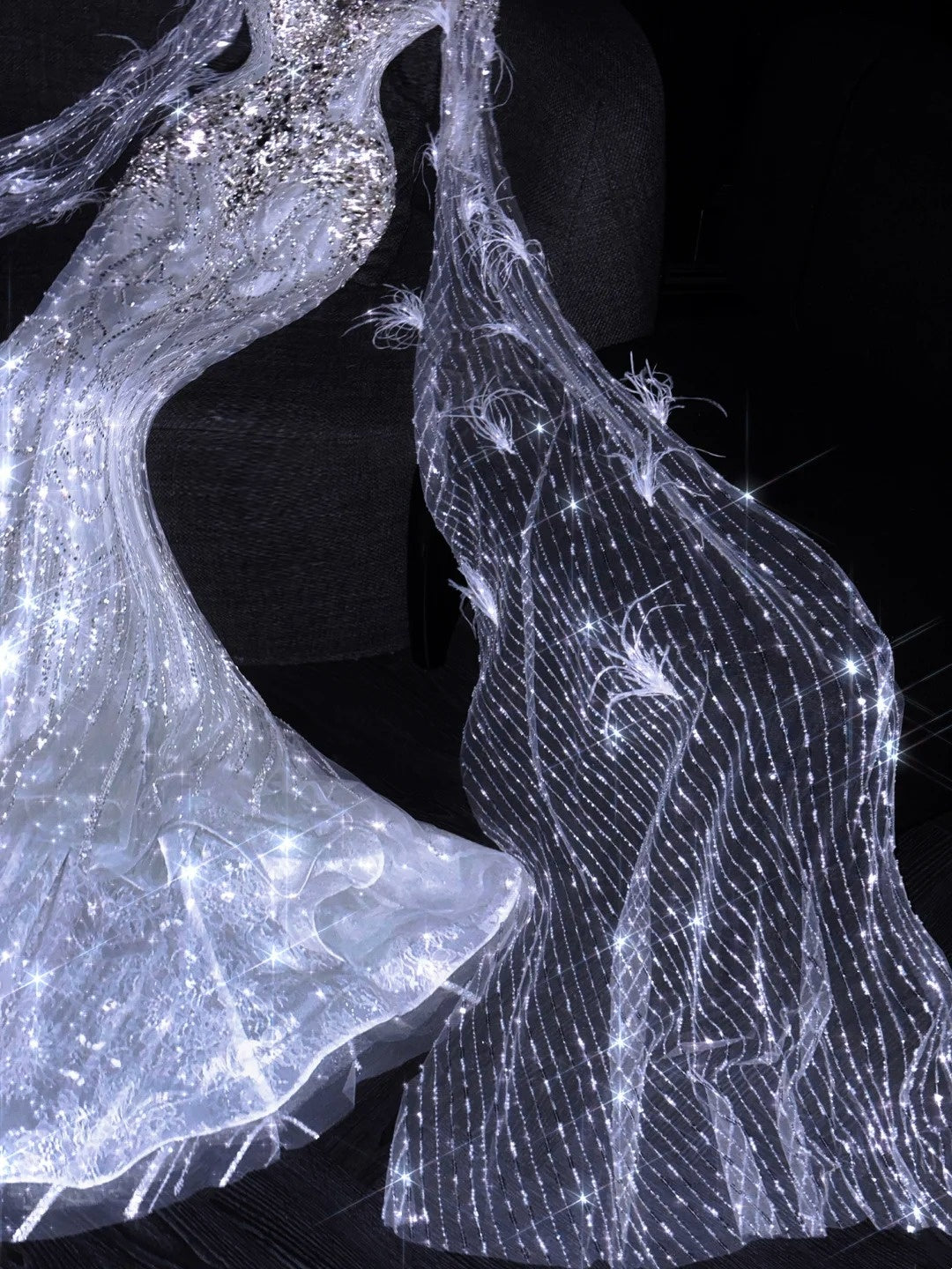 Märchenhaftes Fantasy-Hochzeitskleid im Meerjungfrauenstil mit Pailletten und perlenbesetztem Oberteil, langes Brautkleid, figurbetontes Brautkleid N862