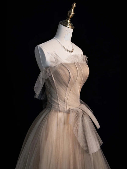 Prinzessinnen-Ballkleid, trägerlos, champagnerfarben, Tüll, langes Abendkleid, formelles Kleid N960