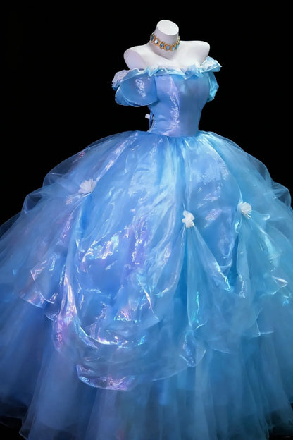 Robes de bal élégantes à épaules dénudées bleues pour les 15-16 ans, les bals de fin d'année, les remises de diplômes et les 20 ans (N939)