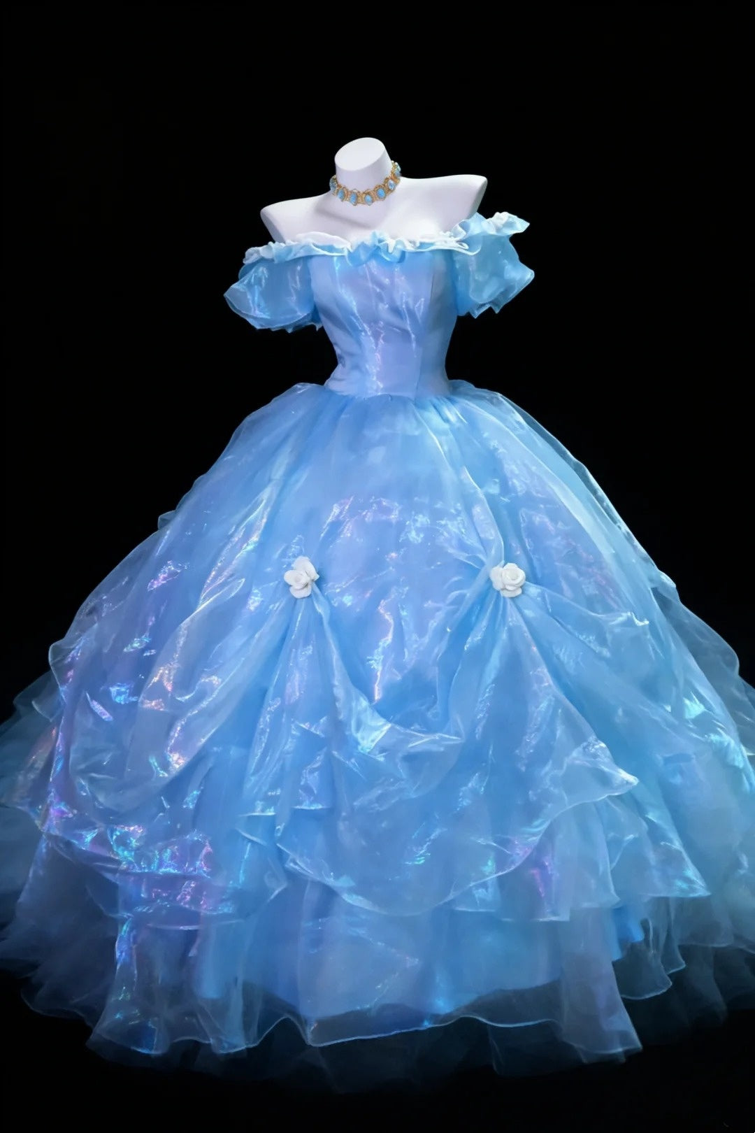 Robes de bal élégantes à épaules dénudées bleues pour les 15-16 ans, les bals de fin d'année, les remises de diplômes et les 20 ans (N939)