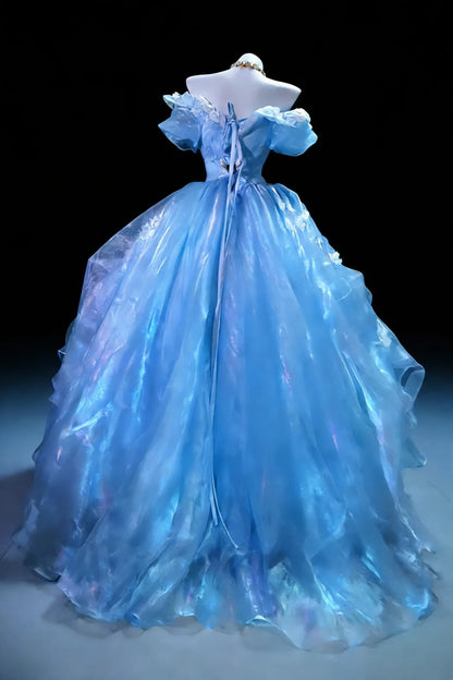 Robes de bal élégantes à épaules dénudées bleues pour les 15-16 ans, les bals de fin d'année, les remises de diplômes et les 20 ans (N939)