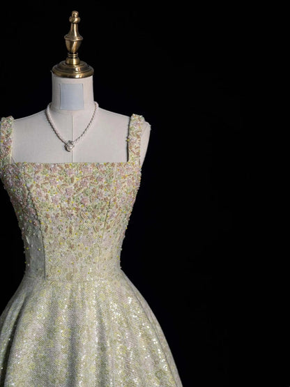 Funkelndes, mintgrünes Pailletten-Abendkleid in A-Linie mit eckigem Ausschnitt – ein elegantes Partykleid, perfekt für formelle Anlässe und festliche Anlässe (Modellnr. N952).