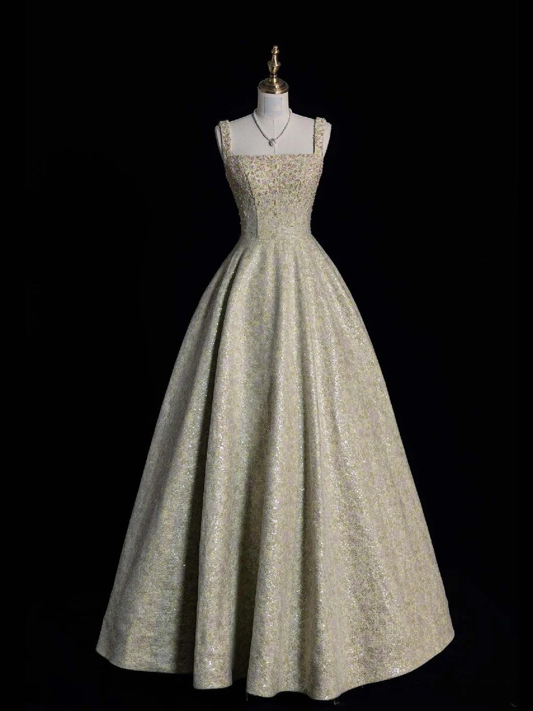 Funkelndes, mintgrünes Pailletten-Abendkleid in A-Linie mit eckigem Ausschnitt – ein elegantes Partykleid, perfekt für formelle Anlässe und festliche Anlässe (Modellnr. N952).