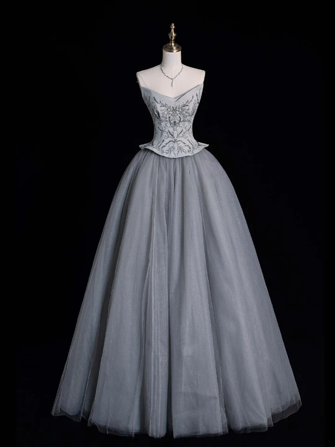 Retro Ball Gown Sweetheart Grey Tulle With Beaded Bodice Party Dresses Prom Dresses Impress Senior Formal Dance Dress N955