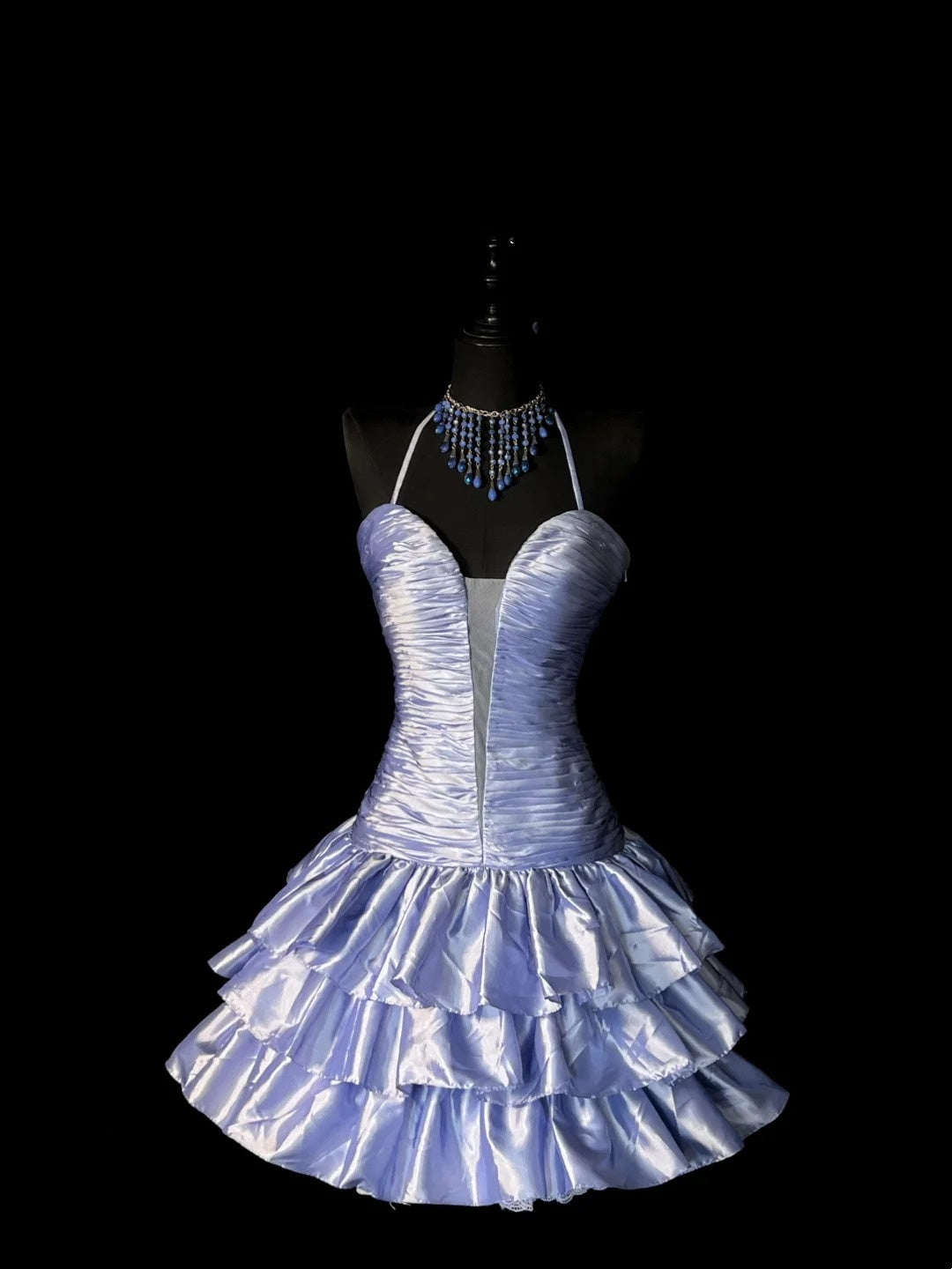 Vintage Ballkleid, Neckholder, marineblau, Satin, tiefe Taille, kurz, Outfit für den 16. Geburtstag, Homecoming-Kleid für die Mittelschule, Hoco-Kleid N956