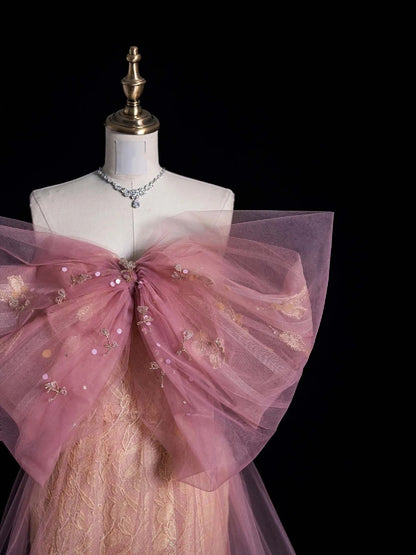 Retro-Etuikleid mit herzförmigem Ausschnitt, rosa Spitze und Tüll mit Schleife, ideal für Partys, Abschlussbälle und festliche Anlässe. N958