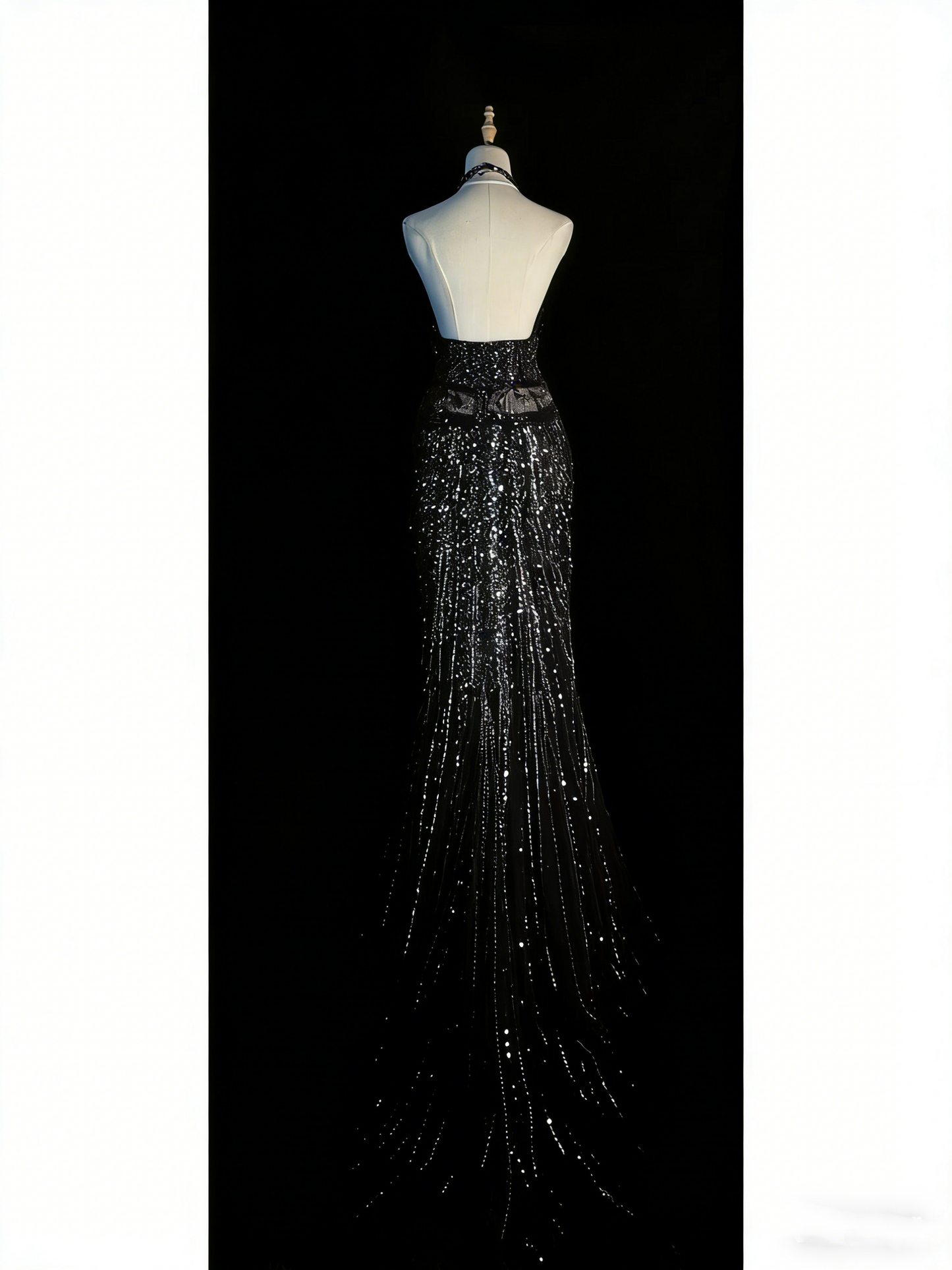 Elegantes, schwarzes Pailletten-Abendkleid mit Spaghettiträgern im Meerjungfrauenstil – ein beeindruckendes, formelles Partykleid (Modell N934)
