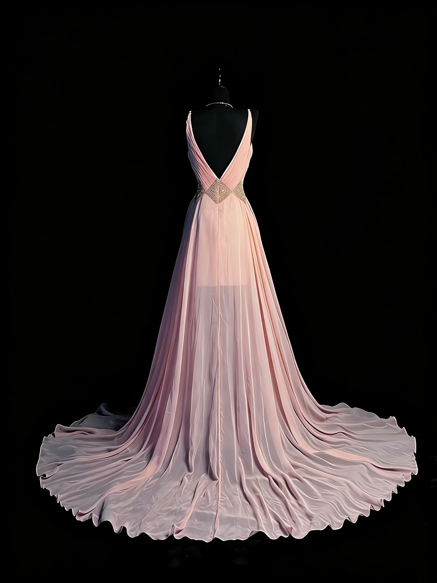 Prinzessinnen-A-Linien-Abendkleid mit Spaghettiträgern, rosafarbenem Chiffon und Schlitz, formelles Kleid N965