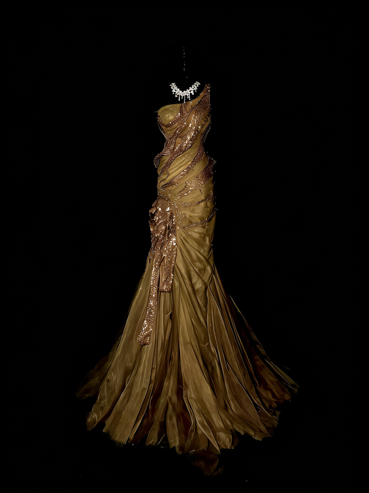 Prinzessin Meerjungfrau One Shoulder Perlenrüschen Langes Ballkleid Abendgarderobe Festliches Kleid N972