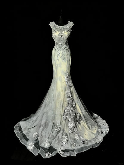 Einzigartiges Meerjungfrauen-Abendkleid aus staubgrünem Tüll im Stil der 1950er Jahre – langes Ballkleid, Partykleid zum 18. Geburtstag, Modell N973
