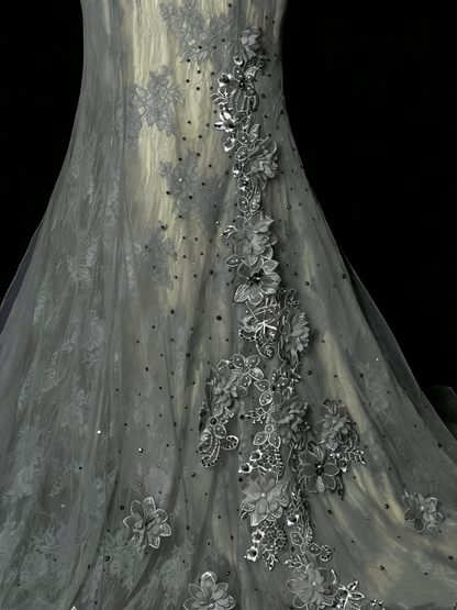 Einzigartiges Meerjungfrauen-Abendkleid aus staubgrünem Tüll im Stil der 1950er Jahre – langes Ballkleid, Partykleid zum 18. Geburtstag, Modell N973