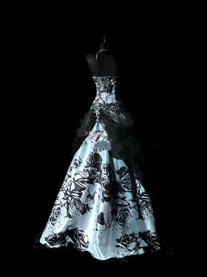 Retro Ball Gown Strapless Satin Floral With Cape Party Dresses Long Prom Dresses Impress Senior Formal Dance Dress N970