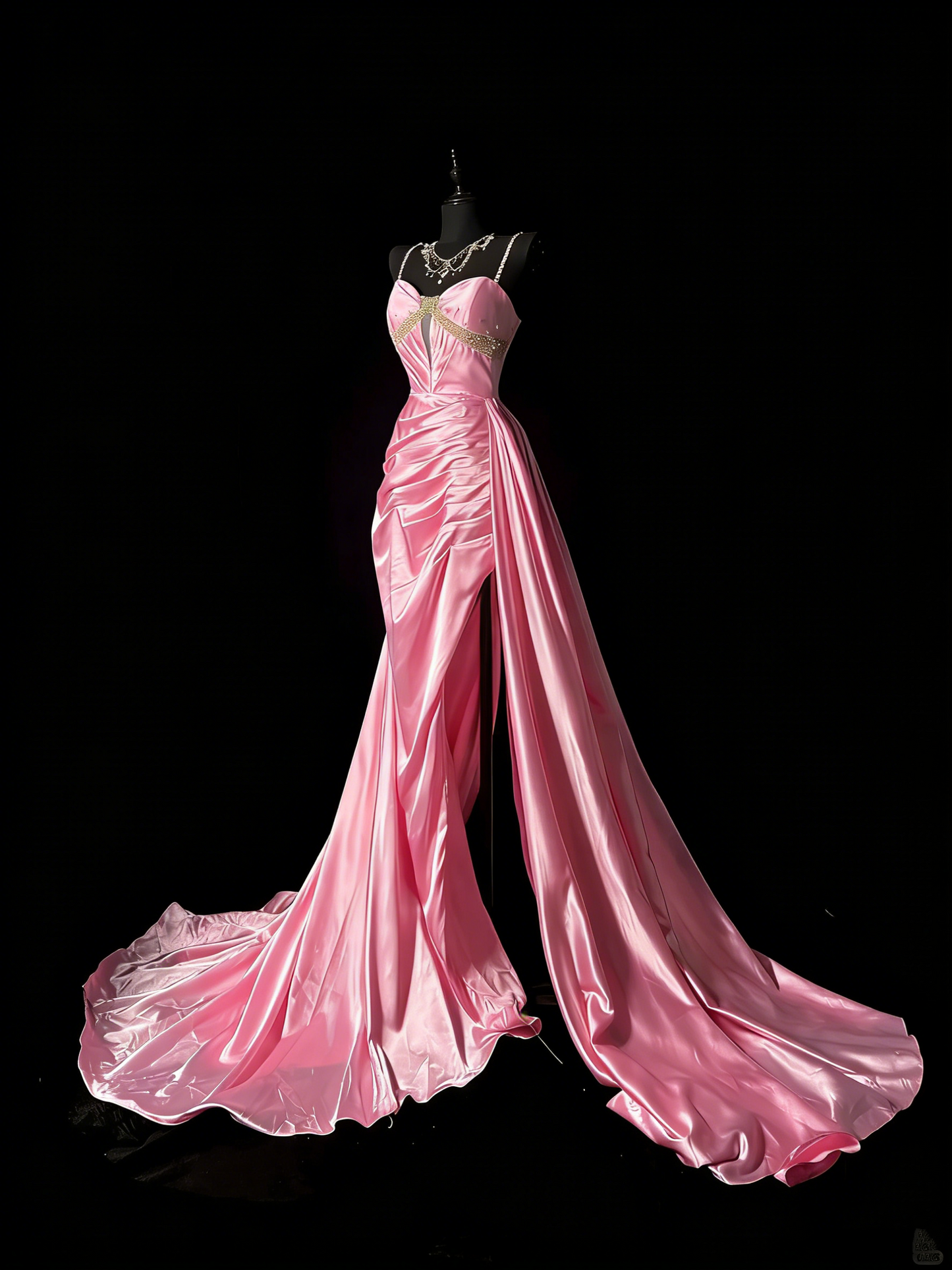 Robe de bal longue vintage années 1950, style sirène, bretelles spaghetti, satin rose, idéale pour une soirée ou un 18e anniversaire (N978)