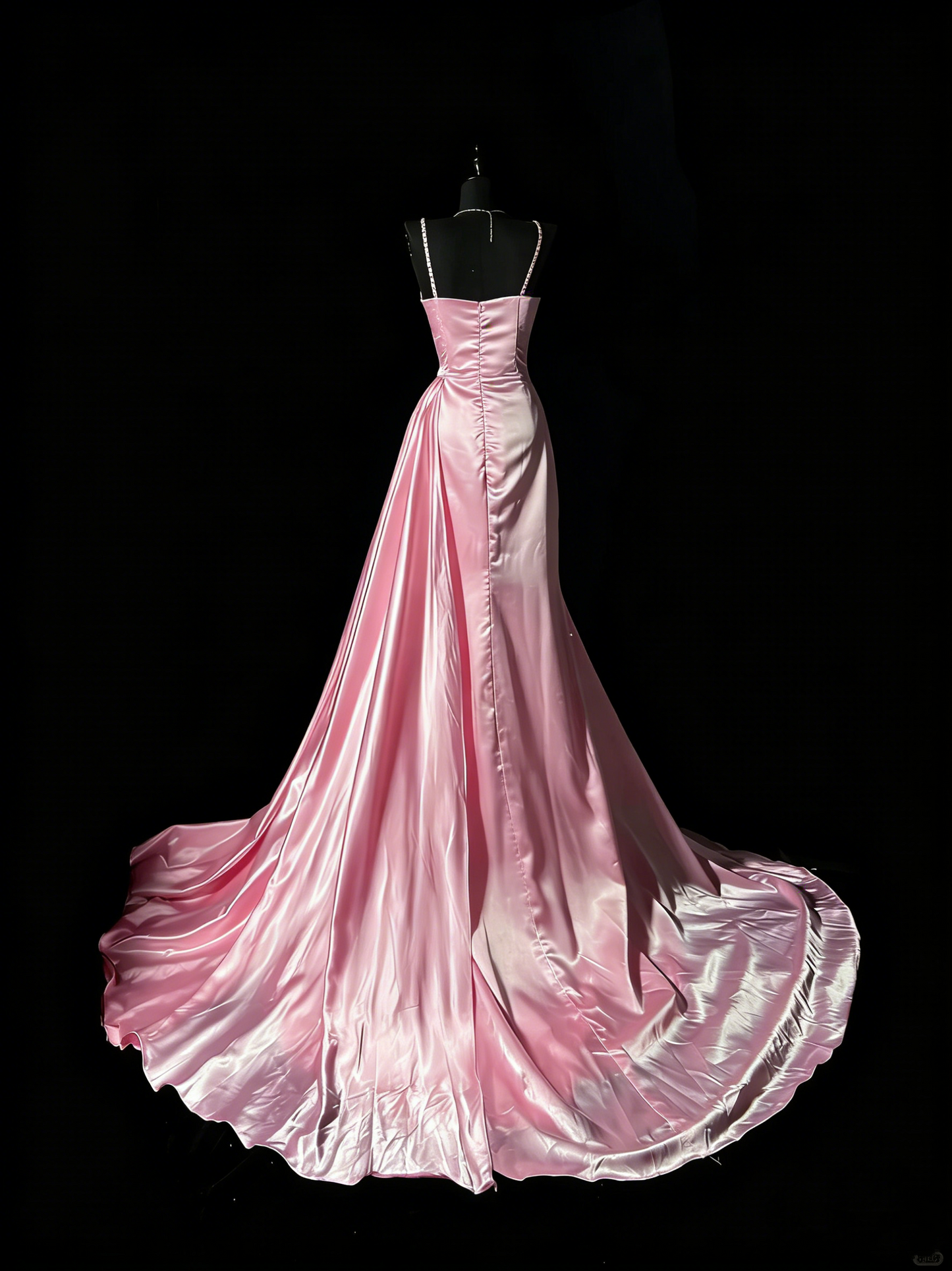 Robe de bal longue vintage années 1950, style sirène, bretelles spaghetti, satin rose, idéale pour une soirée ou un 18e anniversaire (N978)