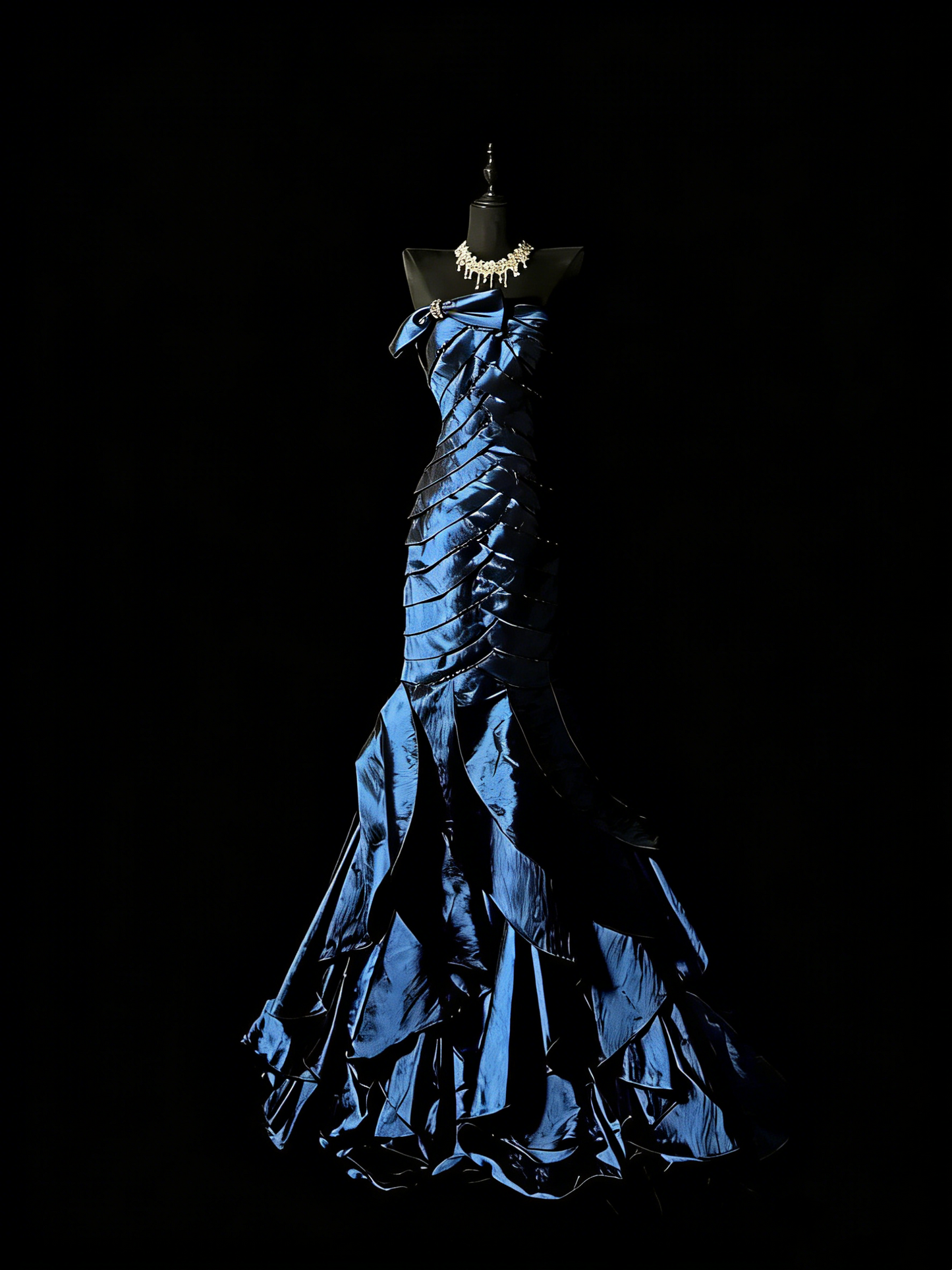 Retro Meerjungfrauen-Kleid, trägerlos, marineblau mit Rüschen, langes Partykleid, Ballkleid, elegantes Abendkleid für Senioren, formelles Tanzkleid N980