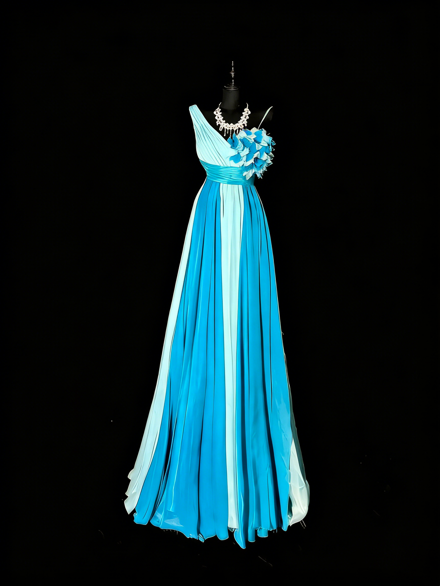 Prinzessinnen-A-Linien-Kleid aus Chiffon mit One-Shoulder-Schnitt, mehrfarbig, Rüschen, langes Ballkleid, Abendkleid, formelles Kleid N981