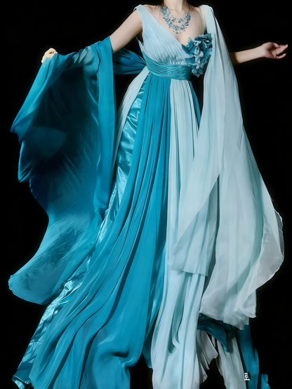 Prinzessinnen-A-Linien-Kleid aus Chiffon mit One-Shoulder-Schnitt, mehrfarbig, Rüschen, langes Ballkleid, Abendkleid, formelles Kleid N981