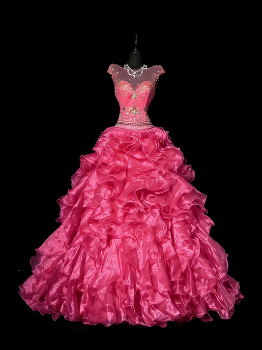 Princess Ball Gown Scoop Pink Sleeveless With Beaded Long Backless Quinceanera Dresses Sweet 15 16 Birthday Outfits N984
