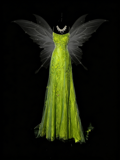 Atemberaubendes Meerjungfrauen-Abendkleid mit Spaghettiträgern aus grünem Tüll und Spitze, formelles Abendkleid N989