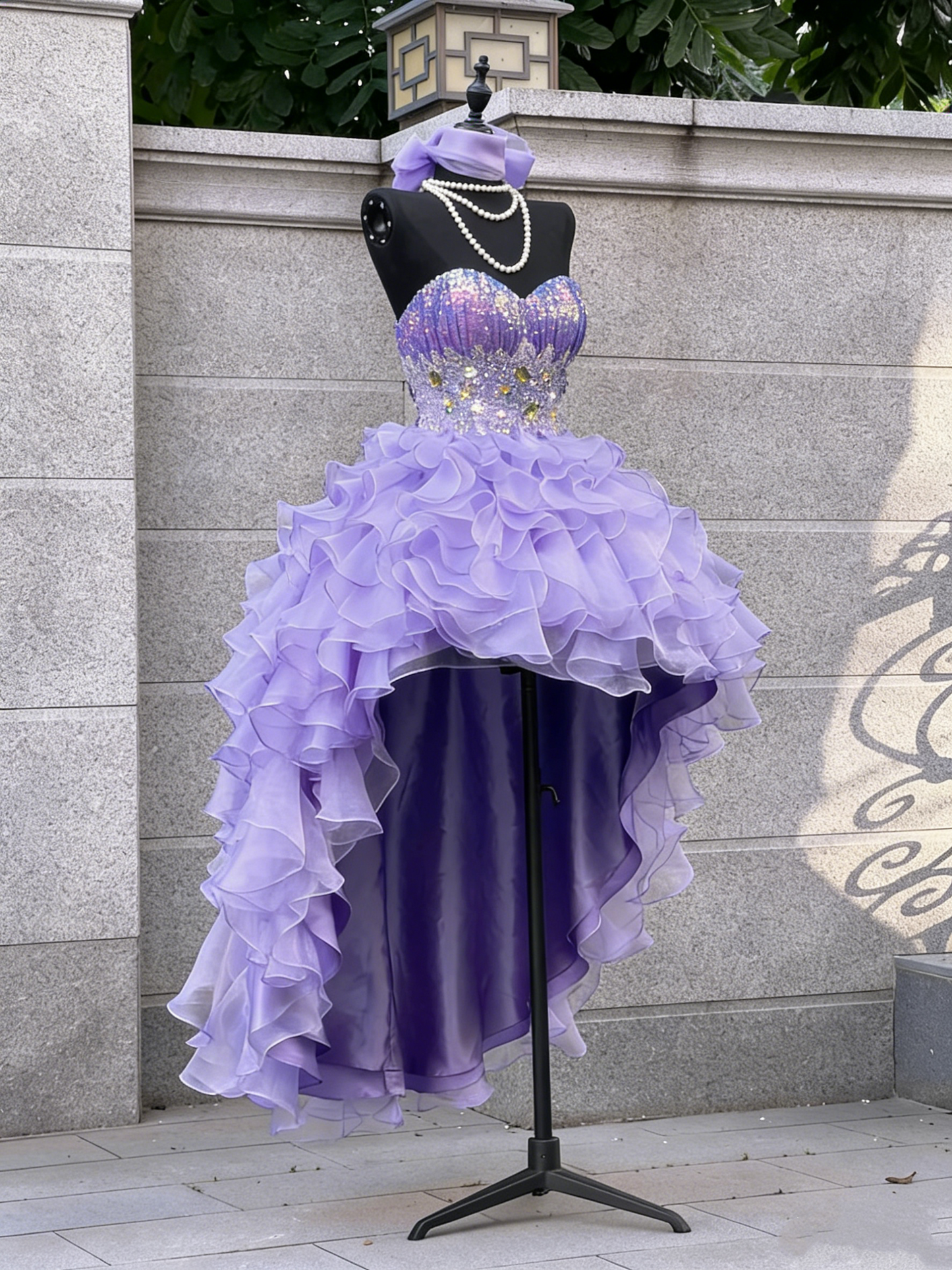Prinzessinnen-Ballkleid, herzförmiger Schnitt, lila, Korsett, taillierter Rücken, gestufte Rüschen, langes Ballkleid, Abendgarderobe, formelles Kleid N991