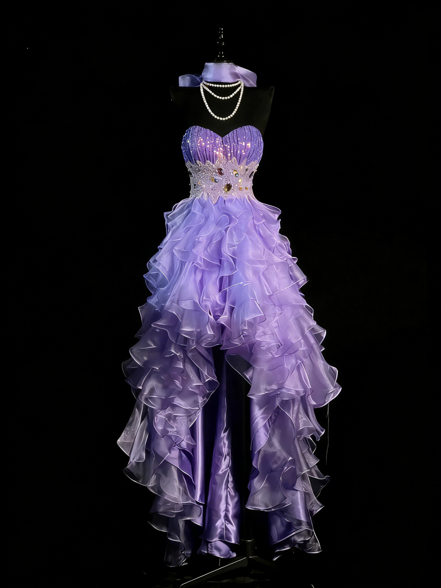 Prinzessinnen-Ballkleid, herzförmiger Schnitt, lila, Korsett, taillierter Rücken, gestufte Rüschen, langes Ballkleid, Abendgarderobe, formelles Kleid N991