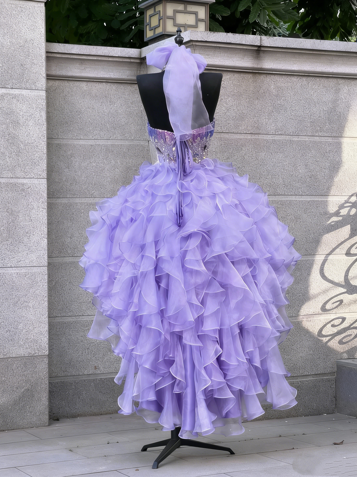 Prinzessinnen-Ballkleid, herzförmiger Schnitt, lila, Korsett, taillierter Rücken, gestufte Rüschen, langes Ballkleid, Abendgarderobe, formelles Kleid N991