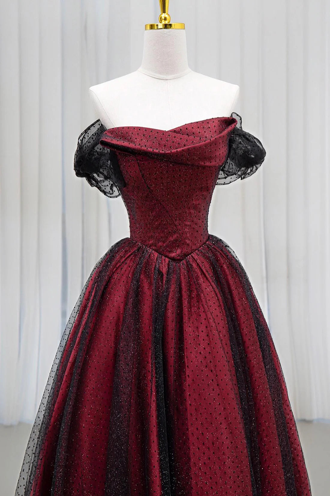 Robe de bal longue en tulle noir et rouge, coupe trapèze, épaules dénudées, robe de soirée de mariage, robe d'anniversaire AB916