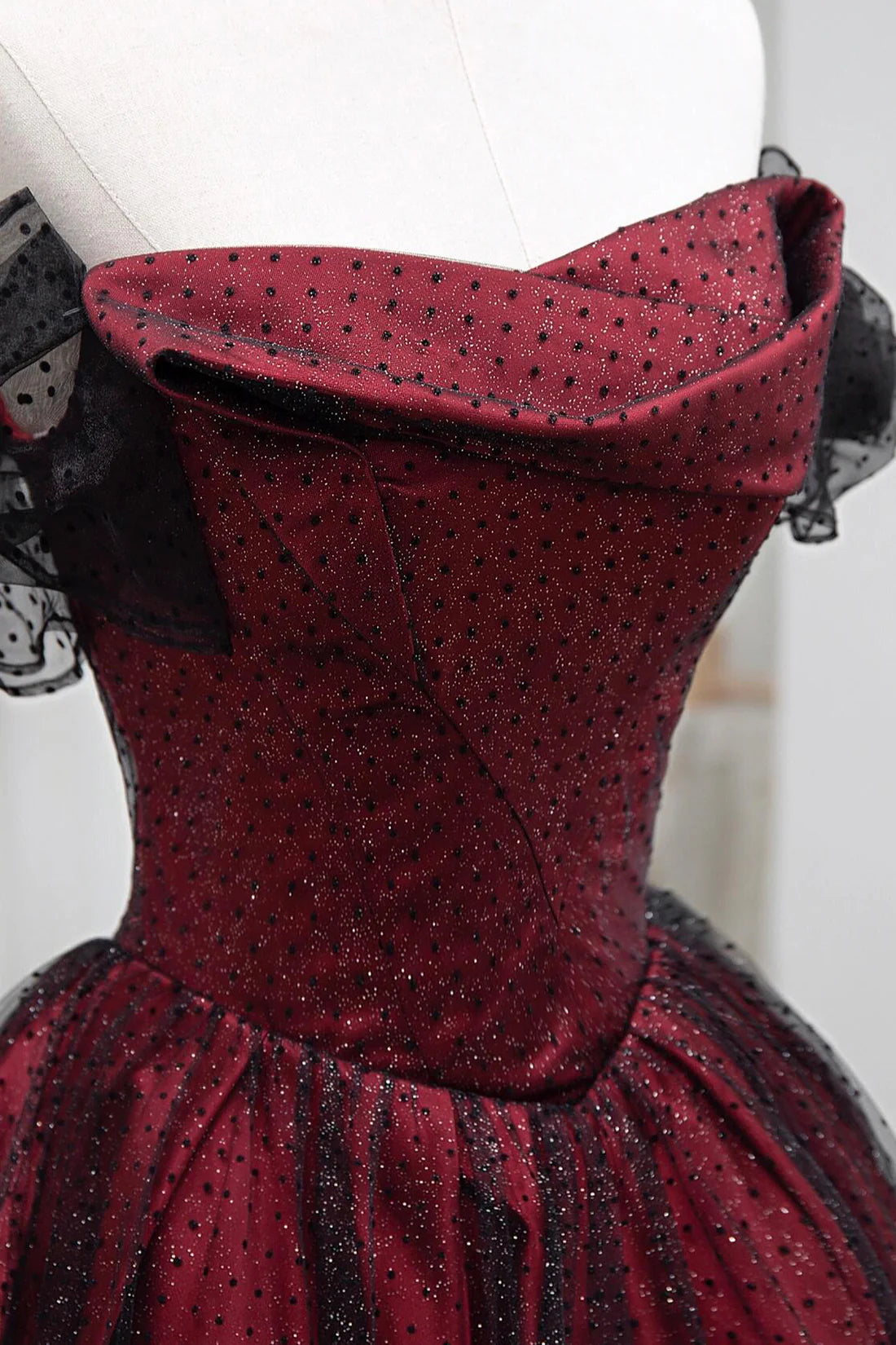 Robe de bal longue en tulle noir et rouge, coupe trapèze, épaules dénudées, robe de soirée de mariage, robe d'anniversaire AB916