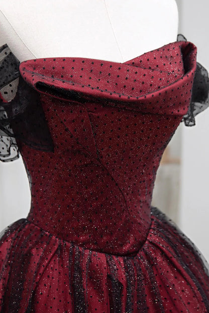 Robe de bal longue en tulle noir et rouge, coupe trapèze, épaules dénudées, robe de soirée de mariage, robe d'anniversaire AB916