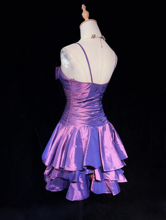 Vintage Ball Gown Spaghetti Strap Taffeta Grape Y2K 2000s Short Mini Party Senior Homecoming Dresses N3197