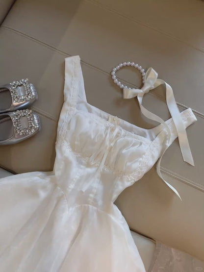 Sweet White Square Neck A-Line Tulle Short Birthday Evening Dress Party Dress RF0919