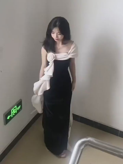 Robe de bal sirène asymétrique noire unique - Inspiration pour une longue soirée - Tenue pour un 20e anniversaire AB2248