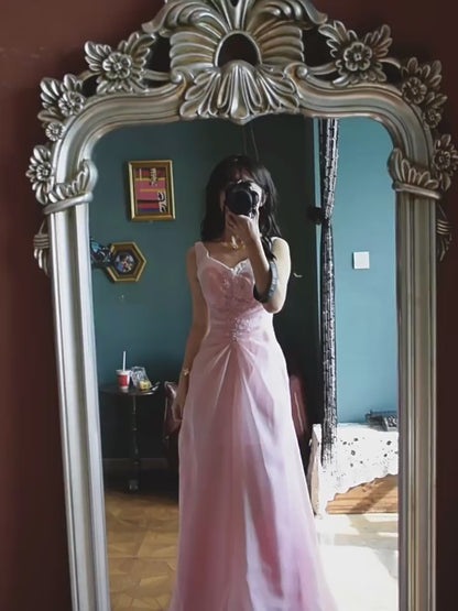 Vintage Meerjungfrauenkleid aus den 1960er Jahren, rosa mit Rüschen und Spitze, Inspiration für lange Party-Abendkleider, Outfits zum 18. Geburtstag AB2379