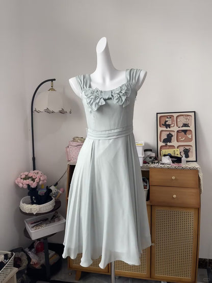Vintage A Line Square Neck Chiffon Knee Length 16th Birthday Homecoming Dress Graduation Outfit RB6789