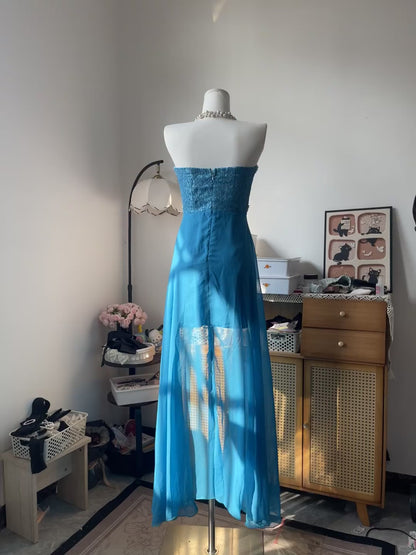 Vintage Sheath Sweetheart Blue Lace With Beading 16th Birthday Homecoming Dress Graduation Outfits RB6797