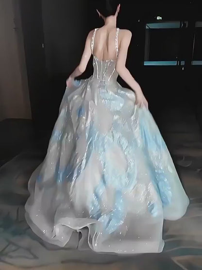 Einzigartiges trägerloses blaues Ballkleid – Inspiration für lange Party-Nachtkleider – Outfits zum 20. Geburtstag AB2241
