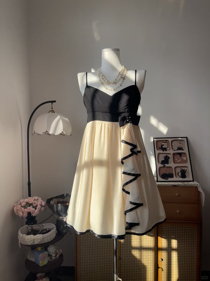 Vintage A Line Spaghetti Strap Champagne Black Chiffon 17Th Birthday Homecoming Dress Graduation Outfit RB6785