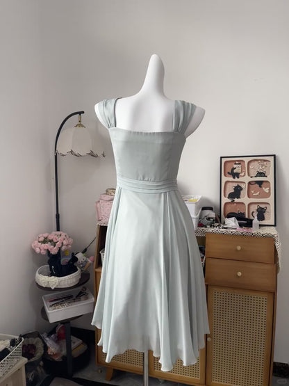 Vintage A Line Square Neck Chiffon Knee Length 16th Birthday Homecoming Dress Graduation Outfit RB6789