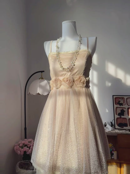 Vintage A Line Spaghetti Strap Champagne Tulle With Flowers 17th Birthday Homecoming Dress Graduation Outfits RB6806